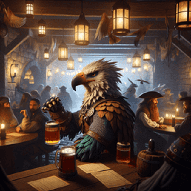 A aarakocra in a tavern.