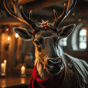 A portrait of a christmas reindeer.