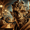 A earth genasi in a tavern.