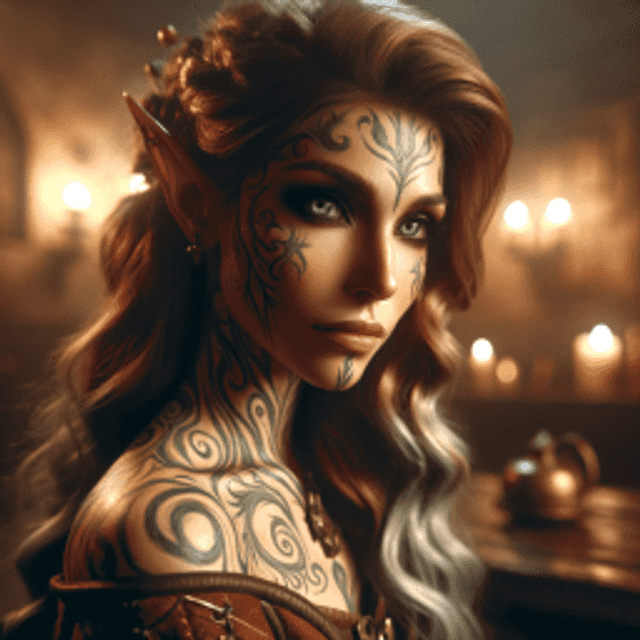 A eladrin in a tavern.