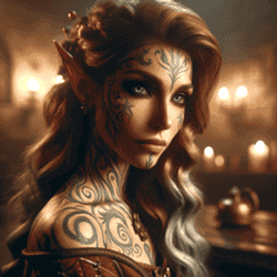 A eladrin in a tavern.