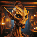 A githyanki in a tavern.