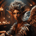 A harpy in a tavern.