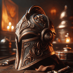 A portrait of a helmet.