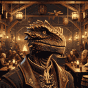 A lizardfolk in a tavern.