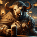 A minotaur in a tavern.