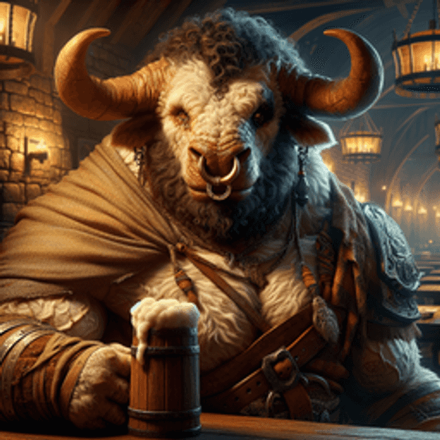 A minotaur in a tavern.