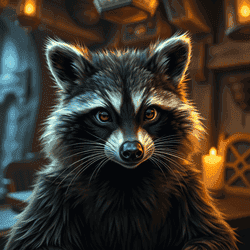 A portrait of a raccoon.