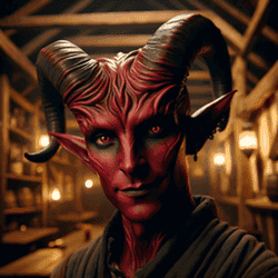 A tiefling in a tavern.