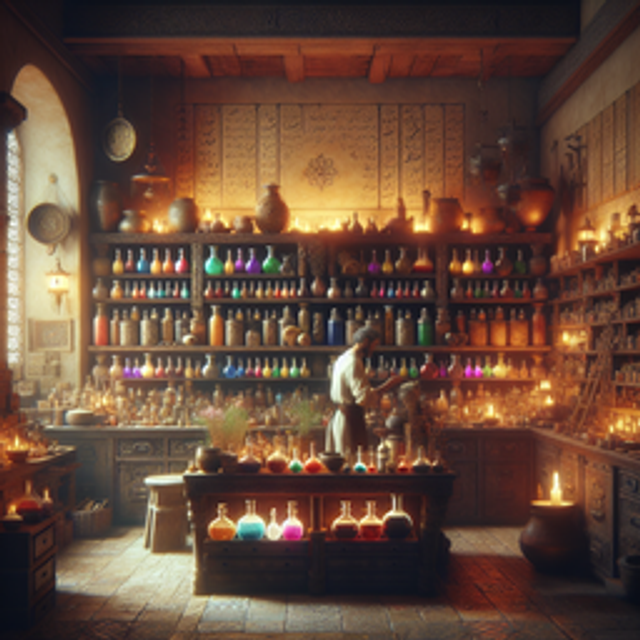 A portrait of a alchemy shop.