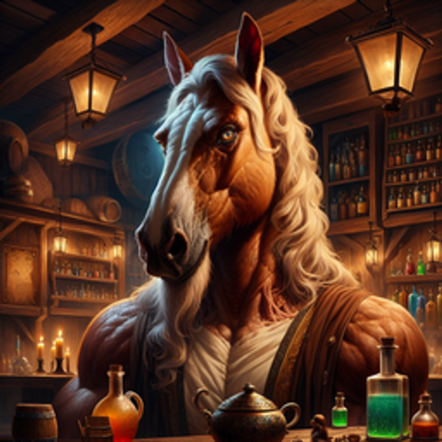 A centaur in a tavern.