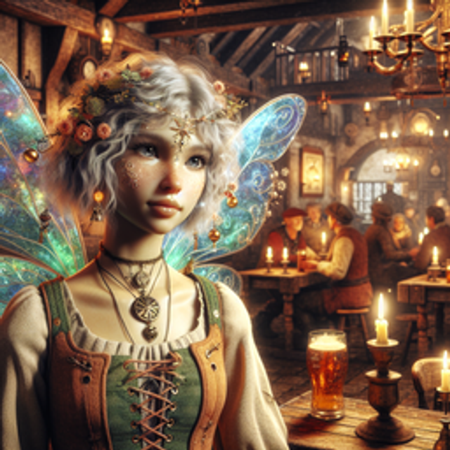 A fairy in a tavern.