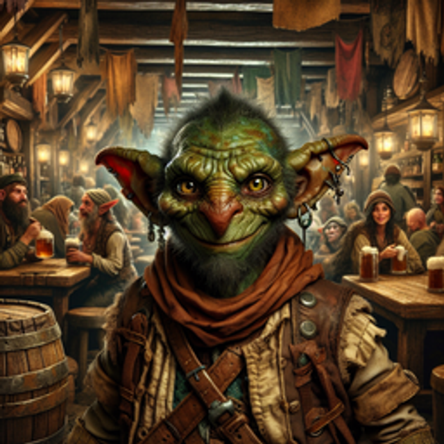 A goblin in a tavern.