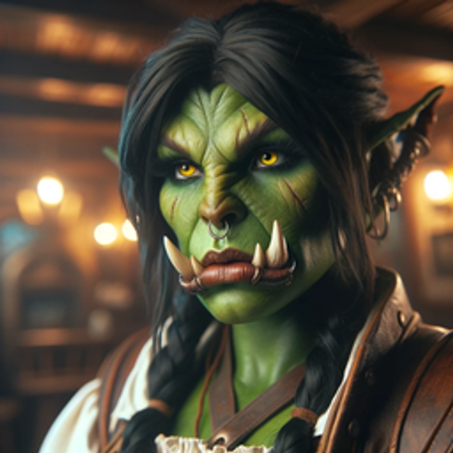 An orc in a tavern.