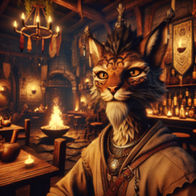 A tabaxi in a tavern.