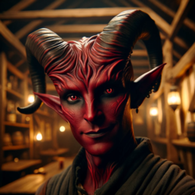A tiefling in a tavern.